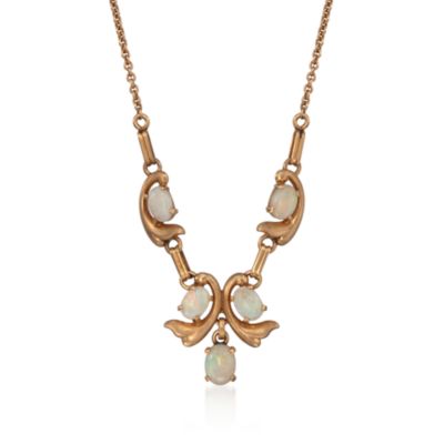 C. 1960 Vintage Oval Opal Necklace in 14kt Yellow Gold. 16.25" &mdash; Alt Image 1