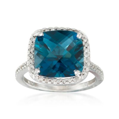 6.25 Carat London Blue Topaz and .30 ct. t.w. Diamond Ring in 14kt White Gold &mdash; Alt Image 1