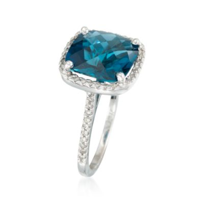 6.25 Carat London Blue Topaz and .30 ct. t.w. Diamond Ring in 14kt White Gold &mdash; Alt Image 3