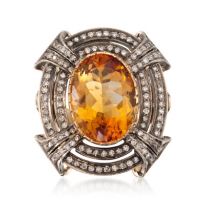 C. 2000 Vintage 10.00 Carat Orange Citrine Ring With Diamonds in Two-Tone. Size 7.5 &mdash; Alt Image 1