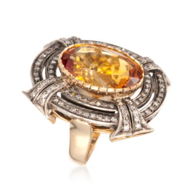 C. 2000 Vintage 10.00 Carat Orange Citrine Ring With Diamonds in Two-Tone. Size 7.5 &mdash; Alt Image 3