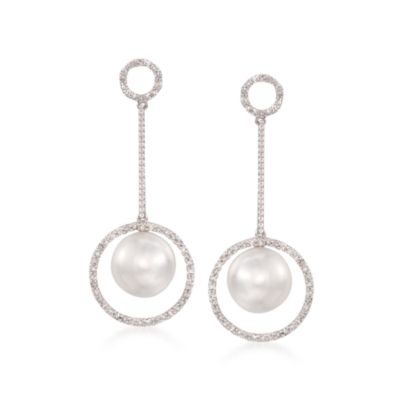 .52 ct. t.w. Diamond and 9-10mm Pearl Circle-Drop Earrings in 14kt White Gold &mdash; Alt Image 1