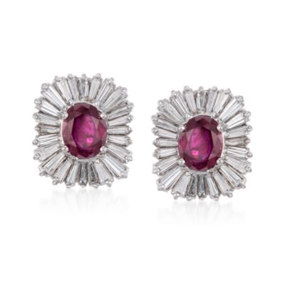 C. 1975 Vintage Ruby and Diamond  Earrings in 14kt White Gold &mdash; Alt Image 1