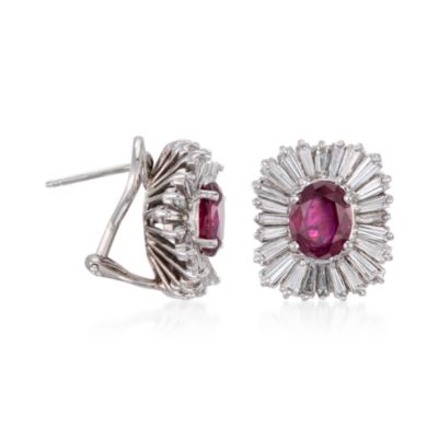 C. 1975 Vintage Ruby and Diamond  Earrings in 14kt White Gold &mdash; Alt Image 3