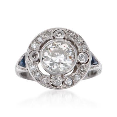C. 1915 Vintage 2.44 ct. t.w. Diamond Ring With Faux Sapphires in Platinum. Size 8 &mdash; Alt Image 1