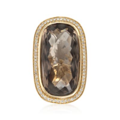 40.00 Carat Rectangular Smoky Quartz and 1.00 ct. t.w. Diamond Ring in 14kt Yellow Gold &mdash; Alt Image 1