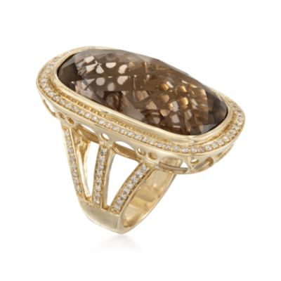 40.00 Carat Rectangular Smoky Quartz and 1.00 ct. t.w. Diamond Ring in 14kt Yellow Gold &mdash; Alt Image 3