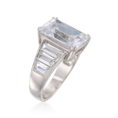 10.45 ct. t.w. Emerald-Cut and Baguette CZ Ring in Sterling Silver &mdash; Alt Image 3