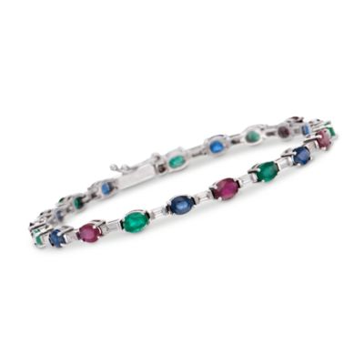 C. 1990 Vintage 6.10 ct. t.w. Multi-Gem Line Bracelet in 18kt White Gold. 6.5" &mdash; Alt Image 1