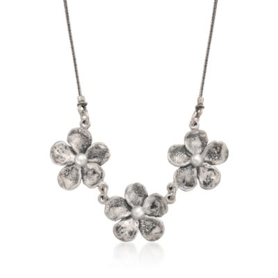 Pearl Floral Garland Necklace in Sterling Silver. 16" &mdash; Alt Image 1