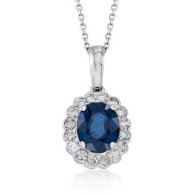 2.40 Carat Sapphire Pendant Necklace With Diamonds in 14kt White Gold. 16" &mdash; Alt Image 1