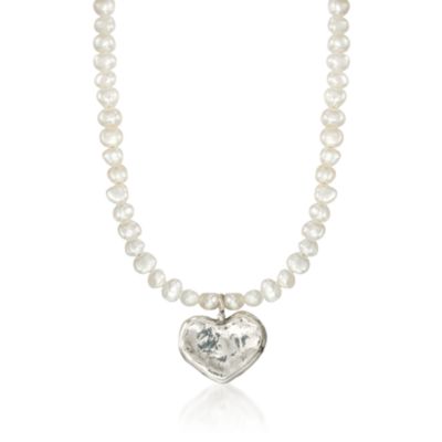 Pearl Necklace With Heart Pendant in Sterling Silver &mdash; Alt Image 1
