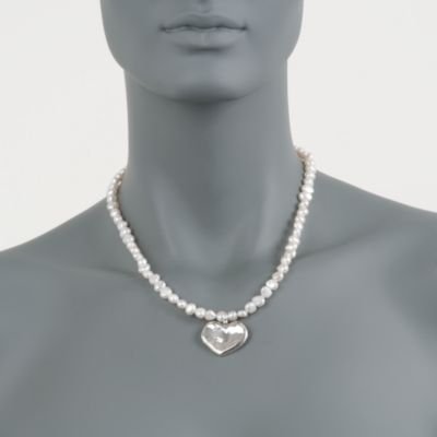 Pearl Necklace With Heart Pendant in Sterling Silver &mdash; Alt Image 2