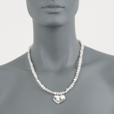 Pearl Necklace With Heart Pendant in Sterling Silver &mdash; Alt Image 3