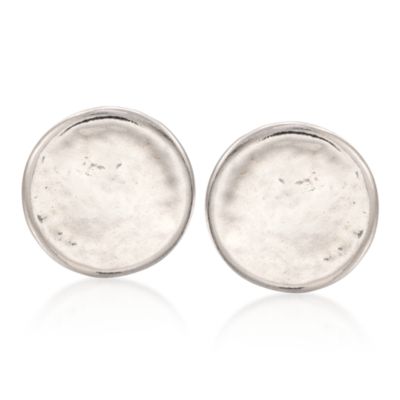 Hammered Disc Earrings in Sterling Silver &mdash; Alt Image 1
