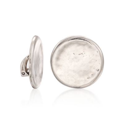 Hammered Disc Earrings in Sterling Silver &mdash; Alt Image 3