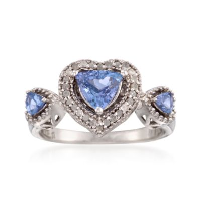 .90 ct. t.w. Tanzanite and .15 ct. t.w. Diamond Heart Ring in Sterling Silver &mdash; Alt Image 1