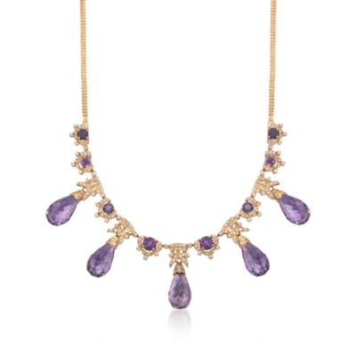 C.1970 Vintage 56.00 ct. t.w. Amethyst Necklace With Diamonds in 18kt Yellow Gold. 16" &mdash; Alt Image 1
