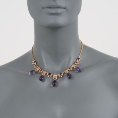 C.1970 Vintage 56.00 ct. t.w. Amethyst Necklace With Diamonds in 18kt Yellow Gold. 16" &mdash; Alt Image 2