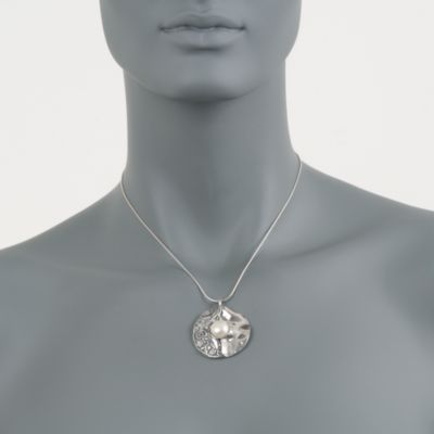 Pearl Floral Disc Necklace in Sterling Silver &mdash; Alt Image 2
