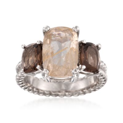 .90 ct. t.w. Rutilated Quartz and Smoky Quartz Three-Stone Ring in Sterling Silver. Size 5 &mdash; Alt Image 1