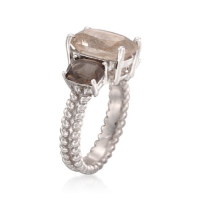 .90 ct. t.w. Rutilated Quartz and Smoky Quartz Three-Stone Ring in Sterling Silver. Size 5 &mdash; Alt Image 3