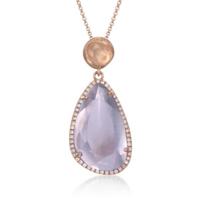 8.50 Carat Rose De France Amethyst and .26 ct. t.w. Diamond Drop Necklace in 14kt Rose Gold &mdash; Alt Image 1