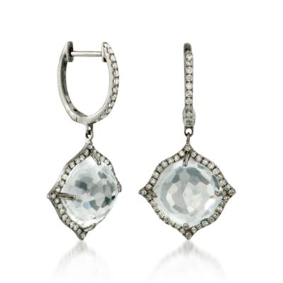 8.00 ct. t.w. White Topaz and .92 ct. t.w. Diamond Drop Earrings in 14kt White Gold &mdash; Alt Image 3