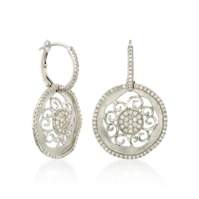 .84 ct. t.w. Diamond Scroll Earrings in 14kt White Gold &mdash; Alt Image 3
