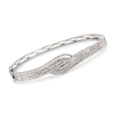1.08 ct. t.w.Diamond Wave Bangle Bracelet in 14kt White Gold. 8" &mdash; Alt Image 1