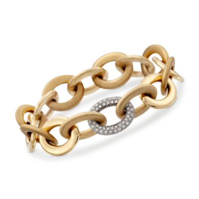 Roberto Coin 18kt Two-Tone Gold Link Bracelet With Pave Diamonds. 7" &mdash; Alt Image 1