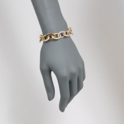Roberto Coin 18kt Two-Tone Gold Link Bracelet With Pave Diamonds. 7" &mdash; Alt Image 2