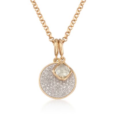 .25 ct. t.w. Pave Diamond and .90 Carat Green Amethyst Disc Necklace in 18kt Over Sterling &mdash; Alt Image 1