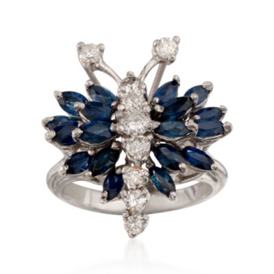 C. 1970 Vintage Sapphire and Diamond Butterfly Ring in 14kt White Gold. Size 5.75 &mdash; Alt Image 1