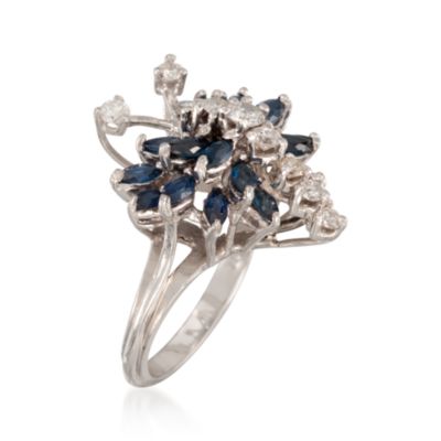 C. 1970 Vintage Sapphire and Diamond Butterfly Ring in 14kt White Gold. Size 5.75 &mdash; Alt Image 3