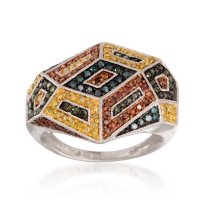 .95 ct. t.w. Multicolored Diamond Geometric Ring in Sterling Silver &mdash; Alt Image 1