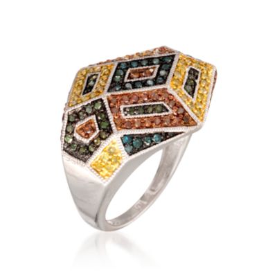 .95 ct. t.w. Multicolored Diamond Geometric Ring in Sterling Silver &mdash; Alt Image 3