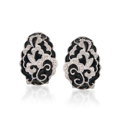 .20 ct. t.w. Diamond and Black Enamel Swirl Earrings in Sterling Silver &mdash; Alt Image 1