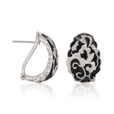 .20 ct. t.w. Diamond and Black Enamel Swirl Earrings in Sterling Silver &mdash; Alt Image 3