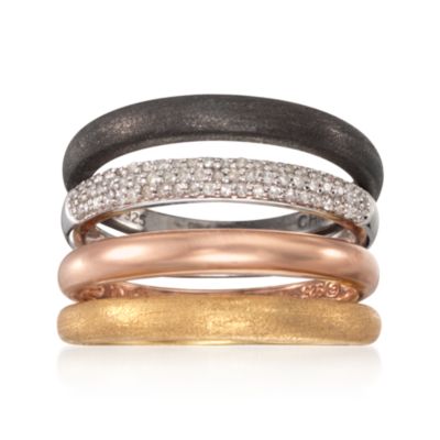 Four Band Set With .20 ct. t.w. Diamonds in Multi-Colored Sterling. Size 5 &mdash; Alt Image 1