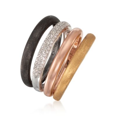 Four Band Set With .20 ct. t.w. Diamonds in Multi-Colored Sterling. Size 5 &mdash; Alt Image 3