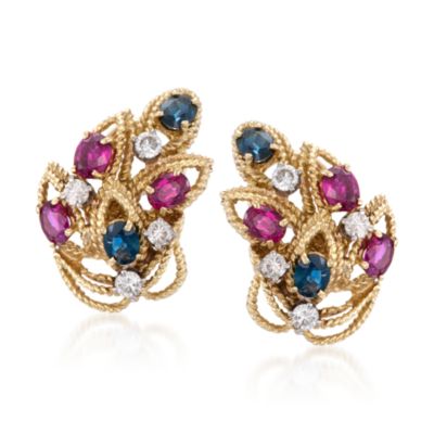 C. 1980 Vintage Le Triomphe Multi-Gem and Diamond Earrings in 18kt Yellow Gold &mdash; Alt Image 1