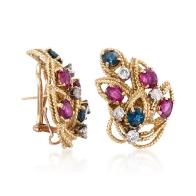 C. 1980 Vintage Le Triomphe Multi-Gem and Diamond Earrings in 18kt Yellow Gold &mdash; Alt Image 3