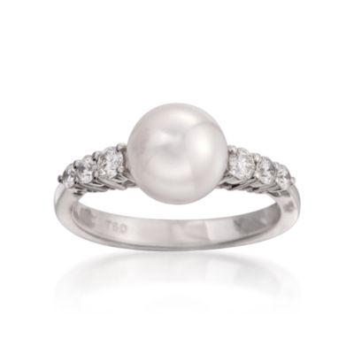 Mikimoto 8-8.5mm Akoya Pearl Ring With Diamonds in 18kt White Gold. Size 7 &mdash; Alt Image 1