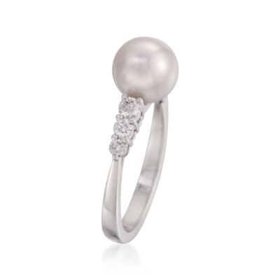 Mikimoto 8-8.5mm Akoya Pearl Ring With Diamonds in 18kt White Gold. Size 7 &mdash; Alt Image 3