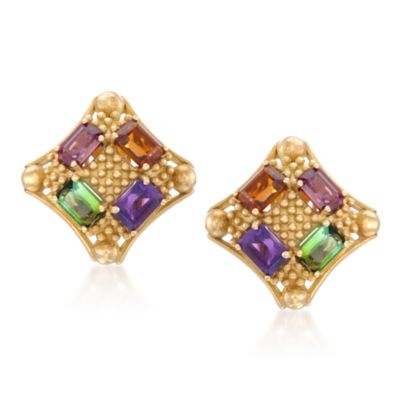 C. 1990 Vintage Doris Panos 10.20 ct. t.w. Multi-Gem Earrings in 18kt Yellow Gold &mdash; Alt Image 1