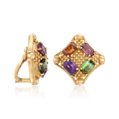 C. 1990 Vintage Doris Panos 10.20 ct. t.w. Multi-Gem Earrings in 18kt Yellow Gold &mdash; Alt Image 3