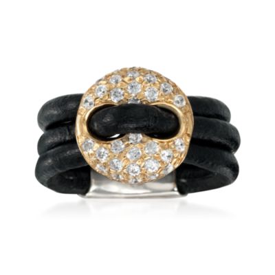 .95 ct. t.w. CZ Italian Leather Buckle Ring in Sterling Silver Two-Tone &mdash; Alt Image 1