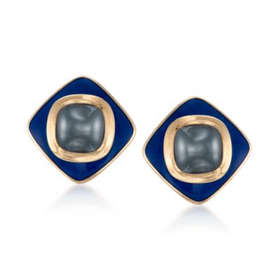 C. 1985 Vintage Tiffany Jewelry Hematite Earrings With British Hallmark in 18kt Yellow Gold &mdash; Alt Image 1