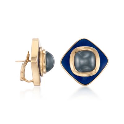 C. 1985 Vintage Tiffany Jewelry Hematite Earrings With British Hallmark in 18kt Yellow Gold &mdash; Alt Image 3